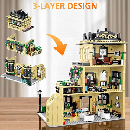 City Cafe Building Block Set with LED Light, 1443 PCS Modular Architecture Three Story City Cafe Building Blocks Toys Cafe Construction Model for Kids, Teens and Adults