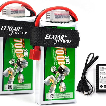 (2-Pack) 7.4V 2700mAh 20C Li-Po Battery Replacement for WLTOYS 12428 1/12 RC Car with Deans-T Plug and 2S Balance Charger Upgrade Rechargeable Pack