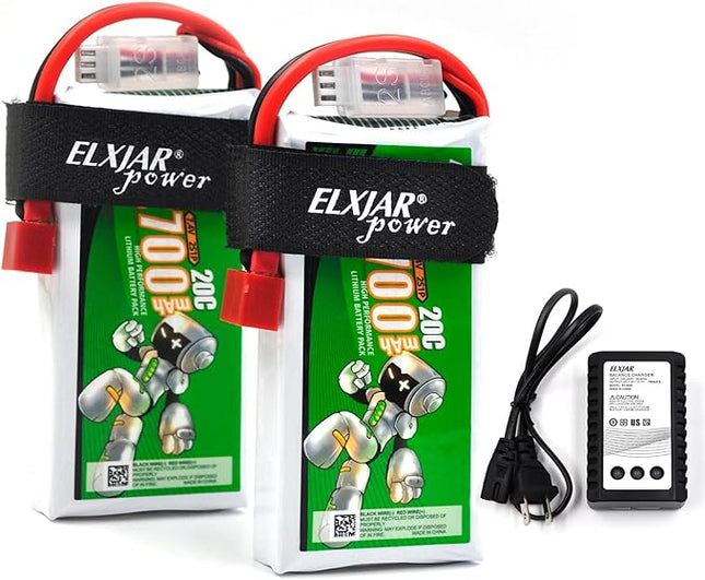 (2-Pack) 7.4V 2700mAh 20C Li-Po Battery Replacement for WLTOYS 12428 1/12 RC Car with Deans-T Plug and 2S Balance Charger Upgrade Rechargeable Pack