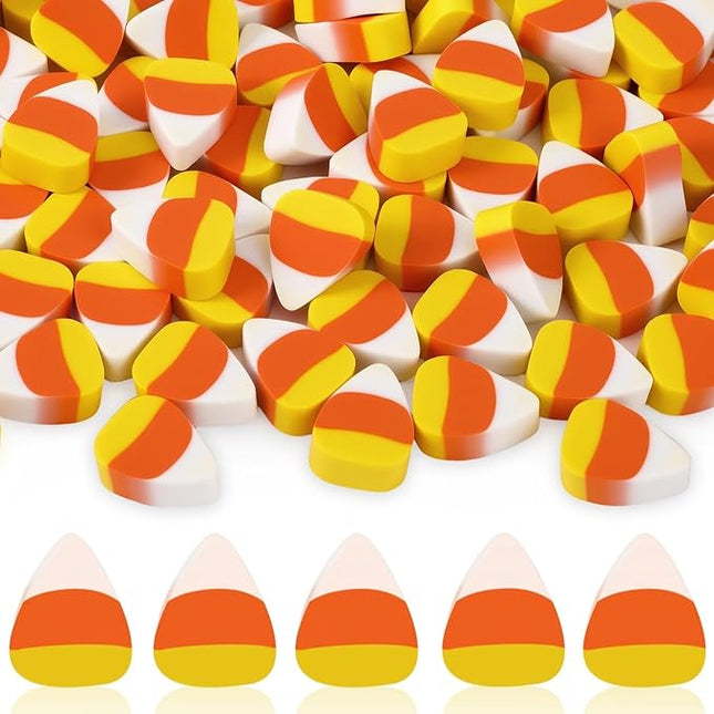 JUNEBRUSHS 150 Pcs Halloween Mini Erasers, Cute Small Fake Candy Corn Erasers Bulk Halloween Party Favors