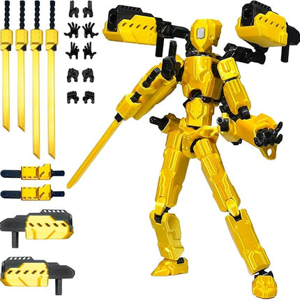 (Assembly Completed) 8 inch T13 Action Figure Set,T 13 Action Figure Multi-Articular Mobile Robot Nova T-13,Desktop Decorations for Game Lovers Toys (Yellow)