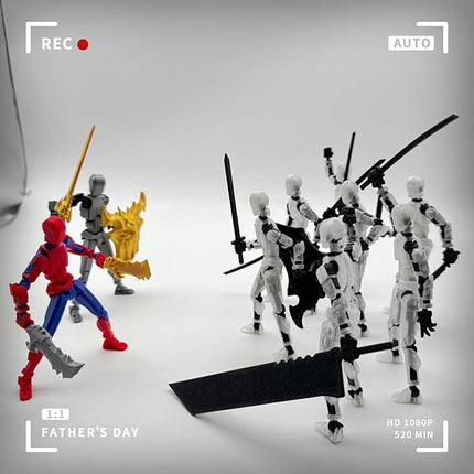 3D Printed 5.54-inch Multi-Jointed Action Figures Dummy13, Full Body Mechanical Movable Toy, Multiple Accessories, Hand Painted Figure, Desk Decoration, Creative Gifts (Z-Set4)