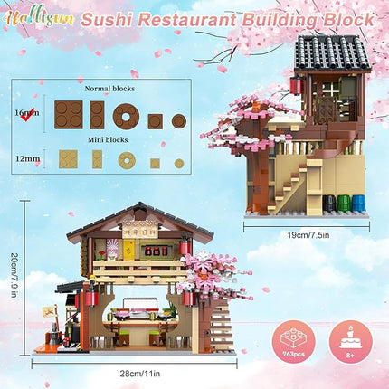 Toy Building Block, Japanese Sushi Shop Model Kit, Compatible with Regular Size Brick, Creative Construction, Shop House City View, Birthday Gift for Adult Children Kids Boys Girls 8+ 763 PCS