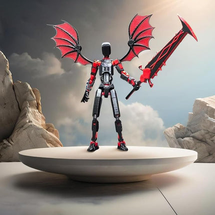 (Assembly Completed) T13 Action Figures Set Lucky Dummy Nova 13 Action Figure Robot Anime Stick Figures Fidget Toys for Boys Multi Movable Joints Gifts Toys for Kids (Black Green)