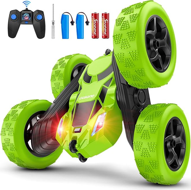 Remote Control Car - RC Car Toys for Boys - 4WD 2.4Ghz Double Sided 360° Rotating RC Cars, Birthday Gifts for Kids Age 6 7 8-12 for Boys and Girls- Green