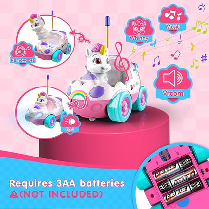 Remote Control Car for Toddlers 18m+ Unicorn RC Cars Toys with LED Lights & Music for Toddler Cute Birthday Gifts Toys Pink