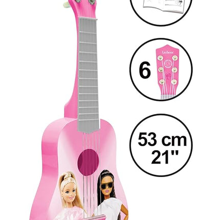 Lexibook Barbie, My First Guitar for Children, 6 Nylon Strings, 21’’ Long, Guide Included, Pink, K200BB