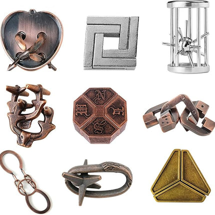 FantasyDay 9 Pcs Brain Teaser Puzzle,Metal Puzzle, Unlock Interlock IQ Test Game, Magic Trick Toy Gift for Kids and Adults