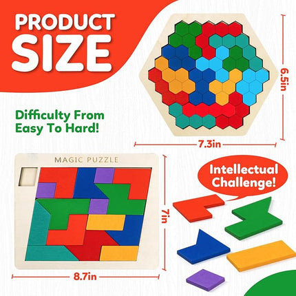 Wooden Puzzles Blocks Brain Teasers Logic Games for Classroom & Party Times,Jigsaw Puzzle Intelligence STEM Montessori Educatioanl IQ Toys Games for Kids Boys Girls Ages 3+ (3 Pack)