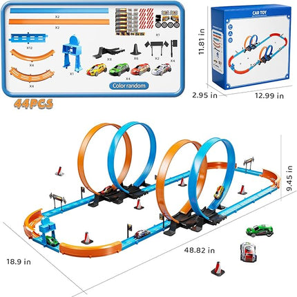 Toy Car Race Track Set for Boys Kids Age 3-5 4-7, Race Tracks with 4 Crash Zones and 1:64 Scale High-Speed Slot Cars, Christmas Halloween Birthday Gifts Toys for Toddlers Boys 4-8 8-12 Years
