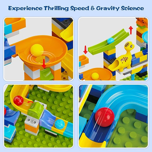 Marble Run Building Blocks for Kids Ages 3+ | 121-Piece Dinosaur STEM Toy with 6 Dinosaurs & 2 Baseplates | Durable Construction Set with Step-by-Step Guide