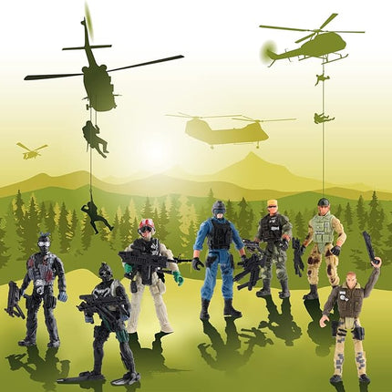 18 Pcs Special Forces Army Men Soldier Combat Movable Action Figures Army Guys Plastic Toy Soldiers Playsets Military Toy Men with Military Weapons and Accessories for Teens Party Decoration, 4 Inch