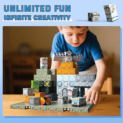 Magnetic Blocks 150 Pieces with 4 Magnet Base Plates for Kids, Magnetic Tiles 3D Sensory Construction Building Space Rocket, Magnet Cubes Stacking Toys Games for Toddlers Boys Girls Ages 3+