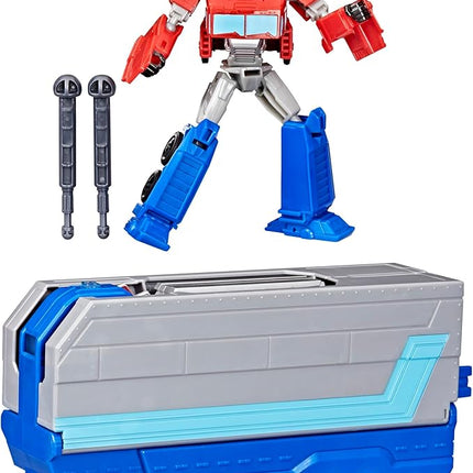 Transformers EarthSpark Optimus Prime Battle Trailer Playset with Action Figure, Lights and Sounds, Electronic Truck Toys for Kids 6 and Up