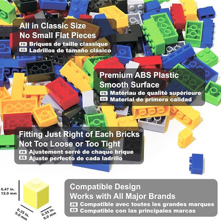 1000 Pieces Building Blocks, Bulk Classic Building Bricks Toy, Big Box of Basic Bricks, Compatible with Major Brands, Educational Construction Toys & Gifts for Kids 4+