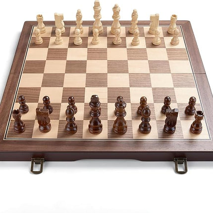 AMEROUS 15'' Magnetic Wooden Chess Set for Adults Kids - with Folding Board, Gift Package, Pieces Storage Slots, Handmade Pieces,Chess Board Game Set for Tournament Professional Beginner