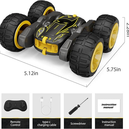 Tecnock Remote Control Car for Kids, 2.4GHz RC Cars with USB-C Easy Charging, 4WD Double Sided 360° Rotates and Flips RC Stunt Car, Toys Gift for Boys and Girls Ages 6-8, 8-12