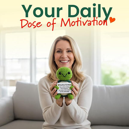 Positive Turtle New - Positive Crochet Animals Handmade Emotional Support Crochet Doll Desk Decor Pickle Gifts Emotional Support Plush for Anxiety & Stress Relief