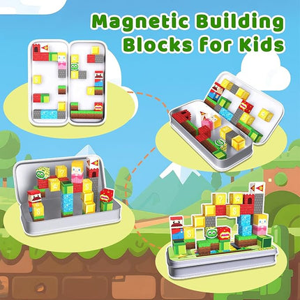 Mini Magnetic Blocks, 35PCS Travel Magnetic Building Cubes with Metal Storage Box, Portable Magnetic Toys Set for Boys & Girls 3-5, Birthday
