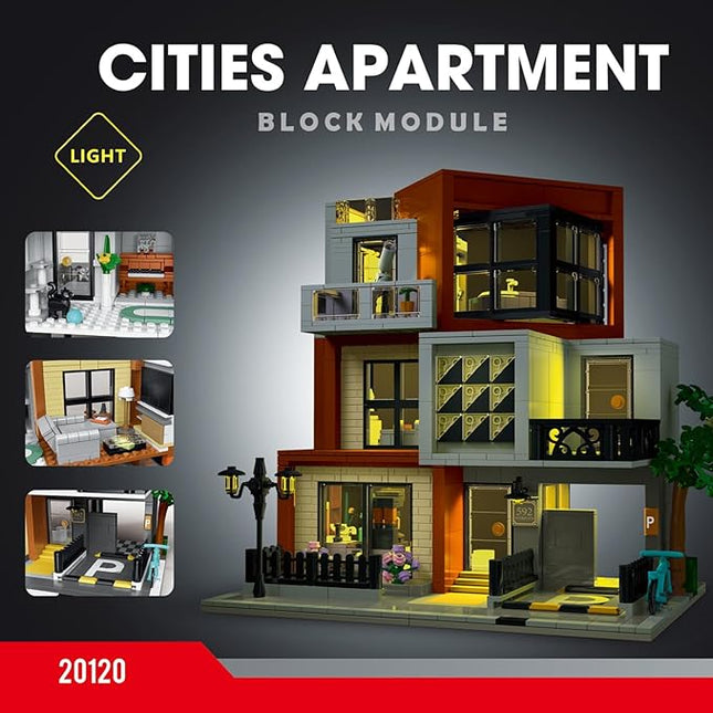 Modern Villas Architecture Building Kit with LED Lights,3 Levels Villas Apartment Building Blocks Toy,for 12+Year Teen,Adul（1399 Pieces）