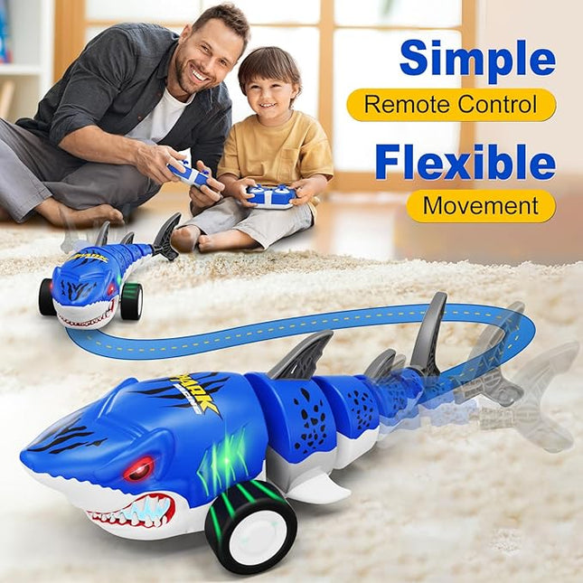 Remote Control Shark Toys, RC Shark Cars with Led Light, Rechargeable RC Robot Toy for Kids, 360° Rotating & Swinging Tail, Birthday Gifts for Girls Boys Age 3-5 5-7 8-10
