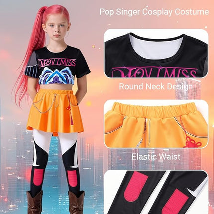 Girls Demon Pop Singer Hunters Costume 3-14 Years Stage Dance Idol Cosplay Outfit, Kids Halloween Costumes