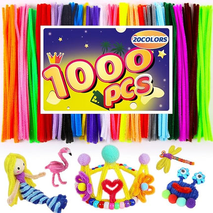 Bundooraking 1000pcs Value Pack Craft Pipe Cleaners in 20 Colors,12in Pipe Cleaner Bulk, Soft & Flexible for Arts and Crafts, DIY Projects, Decorations