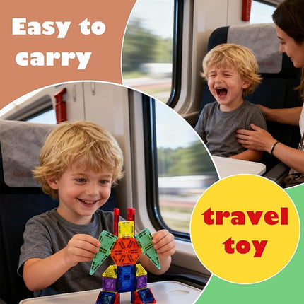 26PCS Mini Magnetic Tiles Building Blocks Set with Portable Iron Case, STEM Travel Toys for Kids Ages 3+, Educational Magnet Construction Puzzles for Boys and Girls,Toddler Puzzle Birthday Gift Toys