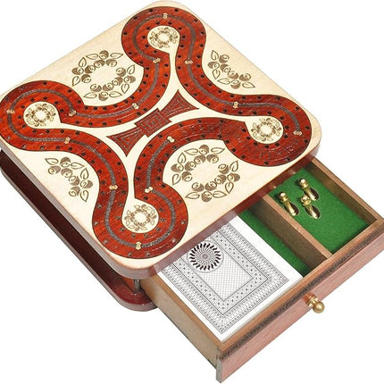 PALM ROYAL HANDICRAFTS 2 Track Wooden Cribbage Board - Two Player Cribbage (60 House) - Alphabet X Track Cribbage Board-2 Decks of Cards and pegs Available (5.5 x 5.5 Inches Small).