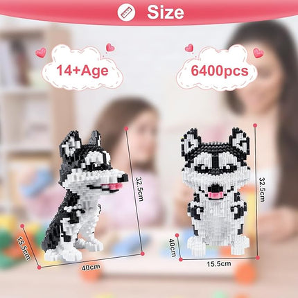 Micro Dog Building Husky Set, DIY Animal 3D Puzzle Building Toy Bricks Set, Educational Particle Building Blocks Toys Kits Gifts for Kids or Adults (4800 Pieces)