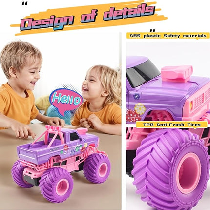 1:16 Scale RC Cars - All-Terrain Off-Road Monster & Pickup Truck, 2.4GHz Remote Control Vehicle Toys for Girls Ages 6-12 (Pink/Purple)