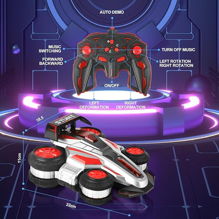 Remote Control Stunt Car, 360° Spin and Drift rc car,4WD Off-Road with Lights and Music, Upright Walking RC Cars, Stunt Deformation car Toys for Present for Ages 6-13 boy Girl