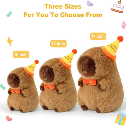 Ditucu Cute Capybara Plush with Happy Birthday Hat Bow Soft Capibara Stuffed Animal Plushies Toys for Birthday Gifts Party Decoration for Kids Brown 17 inch