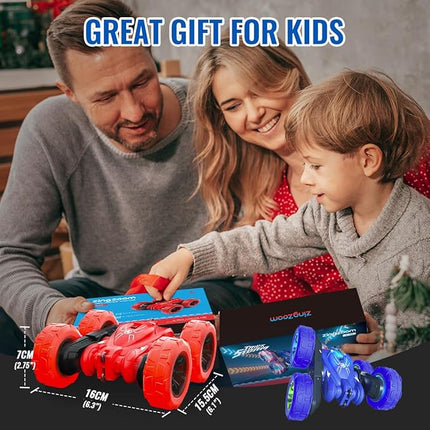 Rechargeable Remote Control car with Colorful Lights, Double Sided RC Stunt Car for Kids Fast USB-C Charging 360° Rotation 4WD Car Toys for Aged 3-12 Gift