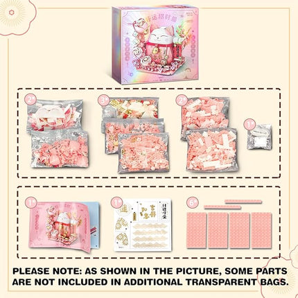 Lucky Cat Building Block Set, Compatible with Lego Cat, 868Pcs Cute Fortune Cat with Flowers Building Blocks, Christmas Birthday Creative Gift for Girls Boys Adult (Pink Cat)