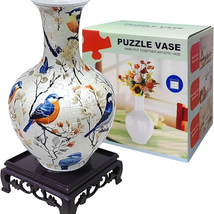 3D Puzzles,164 Unique Flower Vase Puzzle Pieces for Adults, Curved Plastic Vase Exquisite Decorative Gift for Flower Arrangements and Home Decoration,Crafts for Adults (10 Birds)