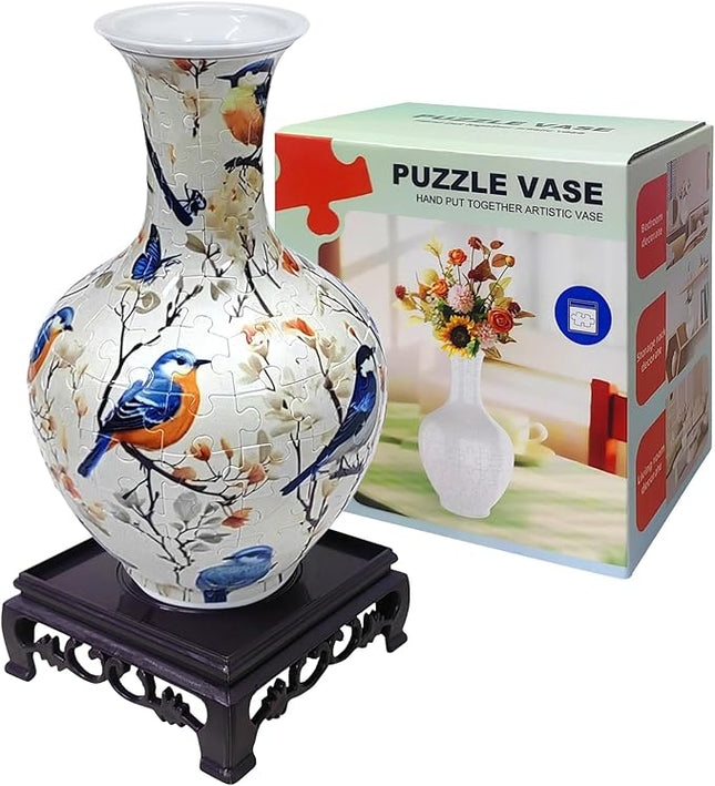 3D Puzzles,164 Unique Flower Vase Puzzle Pieces for Adults, Curved Plastic Vase Exquisite Decorative Gift for Flower Arrangements and Home Decoration,Crafts for Adults (10 Birds)