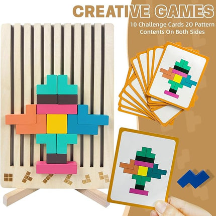 Wooden Stacking Puzzle Toy,3D Wooden Montessori Puzzles Toy,Giant Russian Block Game,Puzzle Board for Kids Jigsaw Puzzle Toddlers Brain Teasers for Kids 4-6 Years