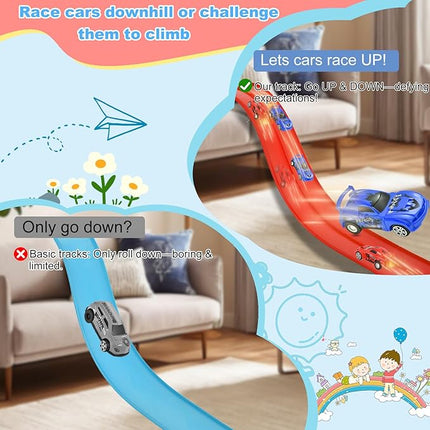 20 Ft Flexible Race Track Toys, Anti Gravity Car Track Set, Flex Race Car Ramp Track with Suction Cups - Rolls Up Portable DIY Race Track with 4 Racing Cars- Kids Race Car Track Toy (red)