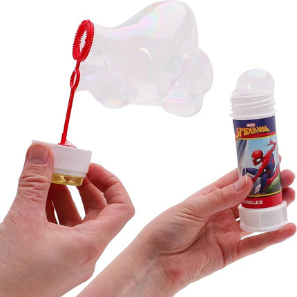 Toyland® Pack of 12 Spider-Man Bubbles with Wands, 2fl oz Solution & Novelty Maze Lid - Pocket Money & Party Bag Toys