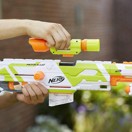 NERF Longstrike Modulus Toy Blaster with Barrel Extension, Bipod, Scopes, 18 Elite Darts & 3 Six-Clips (Amazon Exclusive)