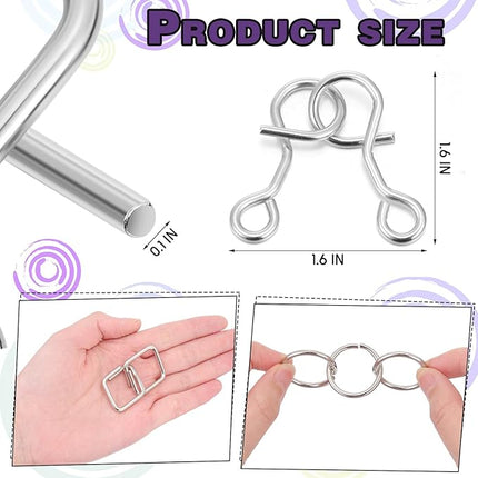 Yilloog Metal Wire Puzzle Set of 8 with Pouch, Brain Teaser Puzzles IQ Test Ring Disentanglement Unlock Interlock Game Trick Metal for Party Favor Challenge(D Style)