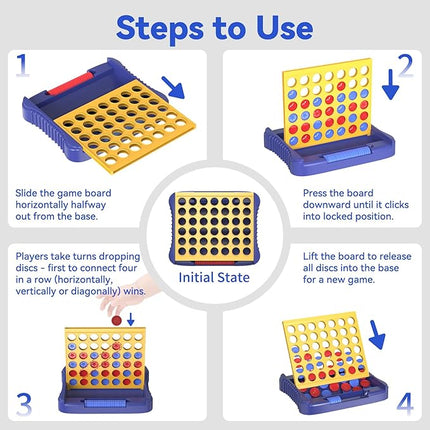 4 in a Row Game Large, Board Game for Kids, Four in a Line, Line Up 4, Classic Family Fun Games for 3 4 5 6 7 8 9+ Year Old Children Boys Girls Adults Yellow (6 Spare Discs Included)