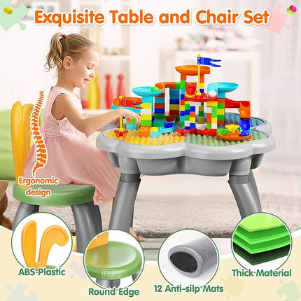 OCATO Kids Toddler Table and Chair Set: Sensory Activity Tables with Rabbit Chairs and Large Marble Run Building Blocks Storage All in One Play Sand Water Table 3 4 5 6 Year Old Boy Girl Toys Gifts