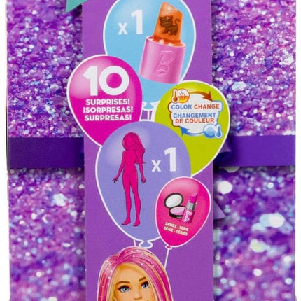 Barbie Party Unboxed Doll & Accessories, Glam Party Series with 10 Surprises Including Color-Change, Red Sparkle Doll