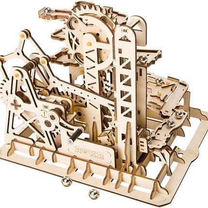ROKR 3D Wooden Puzzles Marble Run Set - Mechanical Model Kit for Adults DIY Roller Coaster Toys Gifts (Marble Fortress)