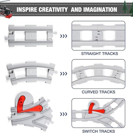 32 Pieces Train Tracks, Classic Railway Track with 20 Curved Tracks, 10 Straight Tracks and 2 Switches Tracks - Compatible with All Major Brands, Toy Track Accessory for Kid, Light Grey