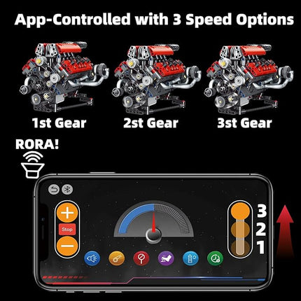 Mini V8 Engine Building Kit That Runs，Engine Building Blocks with LED Light for Adults,Engine Model Set Construction STEM Toy for Kids Boys (660 Pcs)