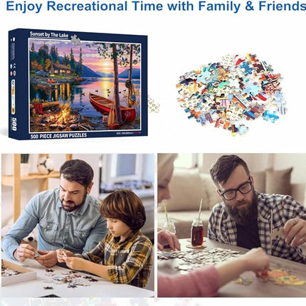 500 Piece Puzzles for Adults Sunset by The Lake 20.5 x 15 Inch 500 Piece Jigsaw Puzzles for Kids Adults Puzzles 500 Pieces for Adults Holiday Educational Challenge Toy