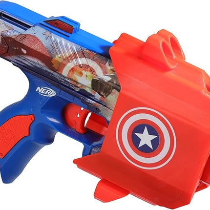 Nerf Marvel Captain America Dart Blaster, 10 Elite Darts, Holster, Toy Foam Blasters for 8 Year Old Boys & Girls & Up